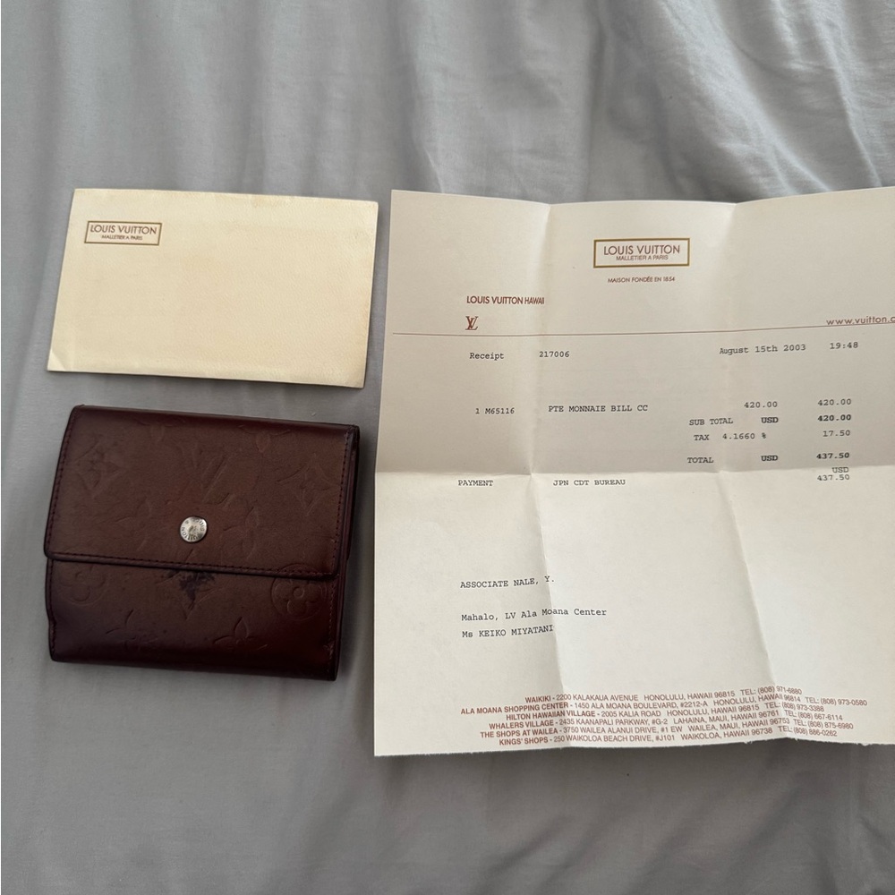 Louis Vuitton Brown Vernis Leather Trifold Wallet Classic Design